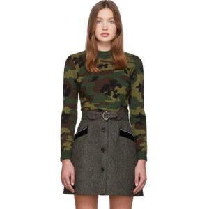 Miu Miu Women's Camo Green Knit Wool Jacquard Sweater Size 38 IT